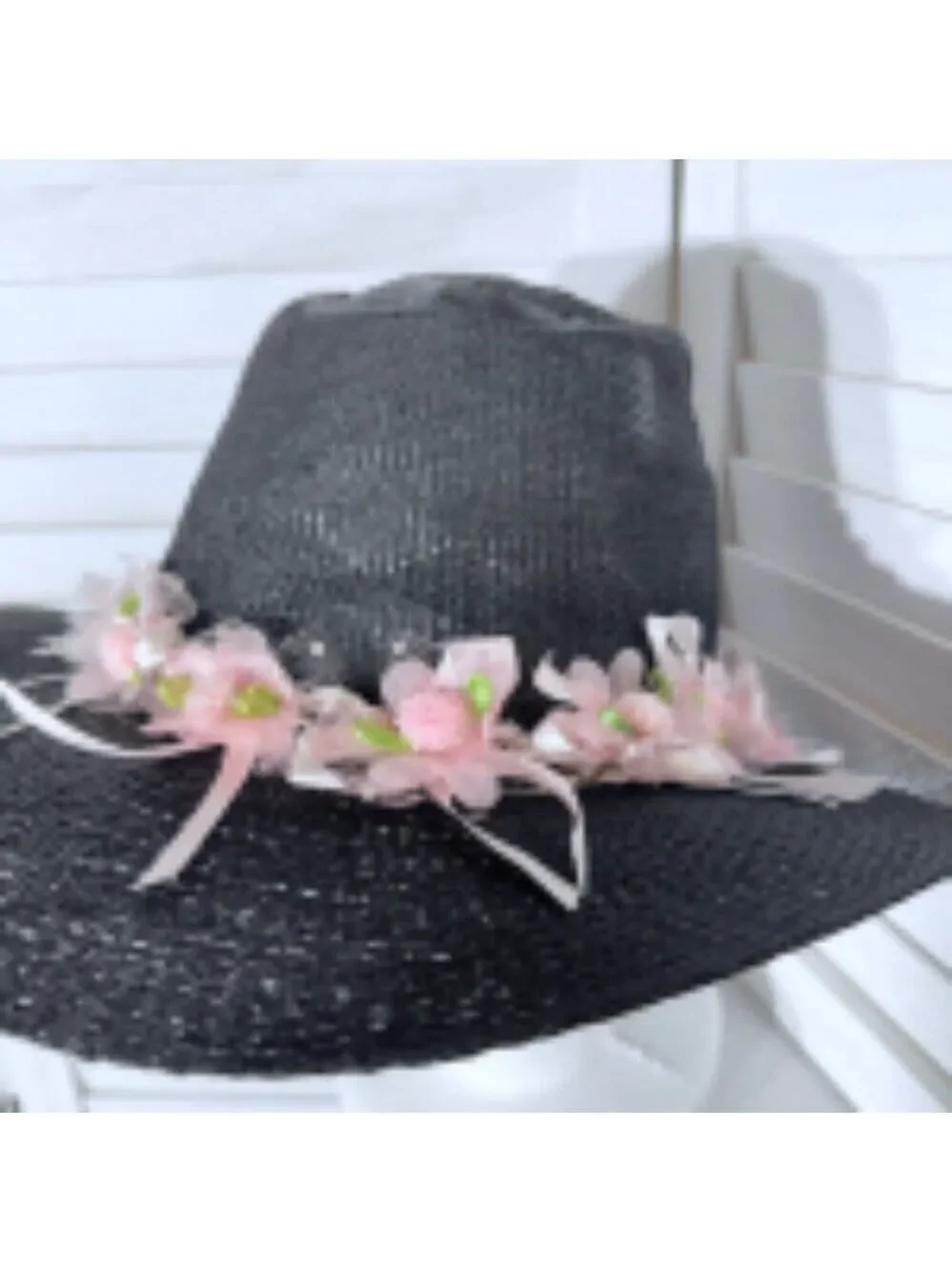 Handcrafted Cowboy Hat Floral Applique Black OS